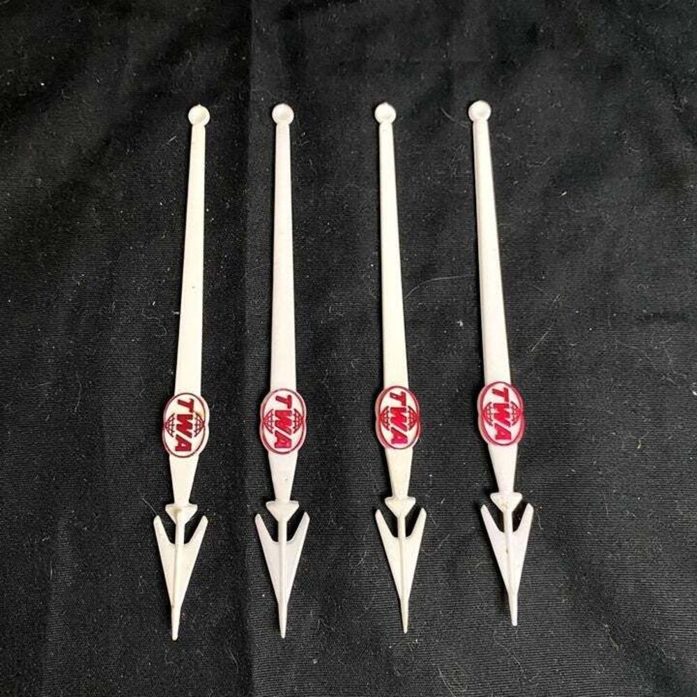 #2182 TWA Air 4 Piece vintage White Hourderves Sticks Forks Unused